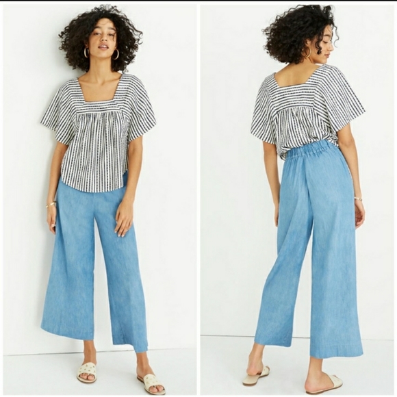 Madewell Pants - Madewell Chambray Huston Pull On Crop Wide Leg Pants